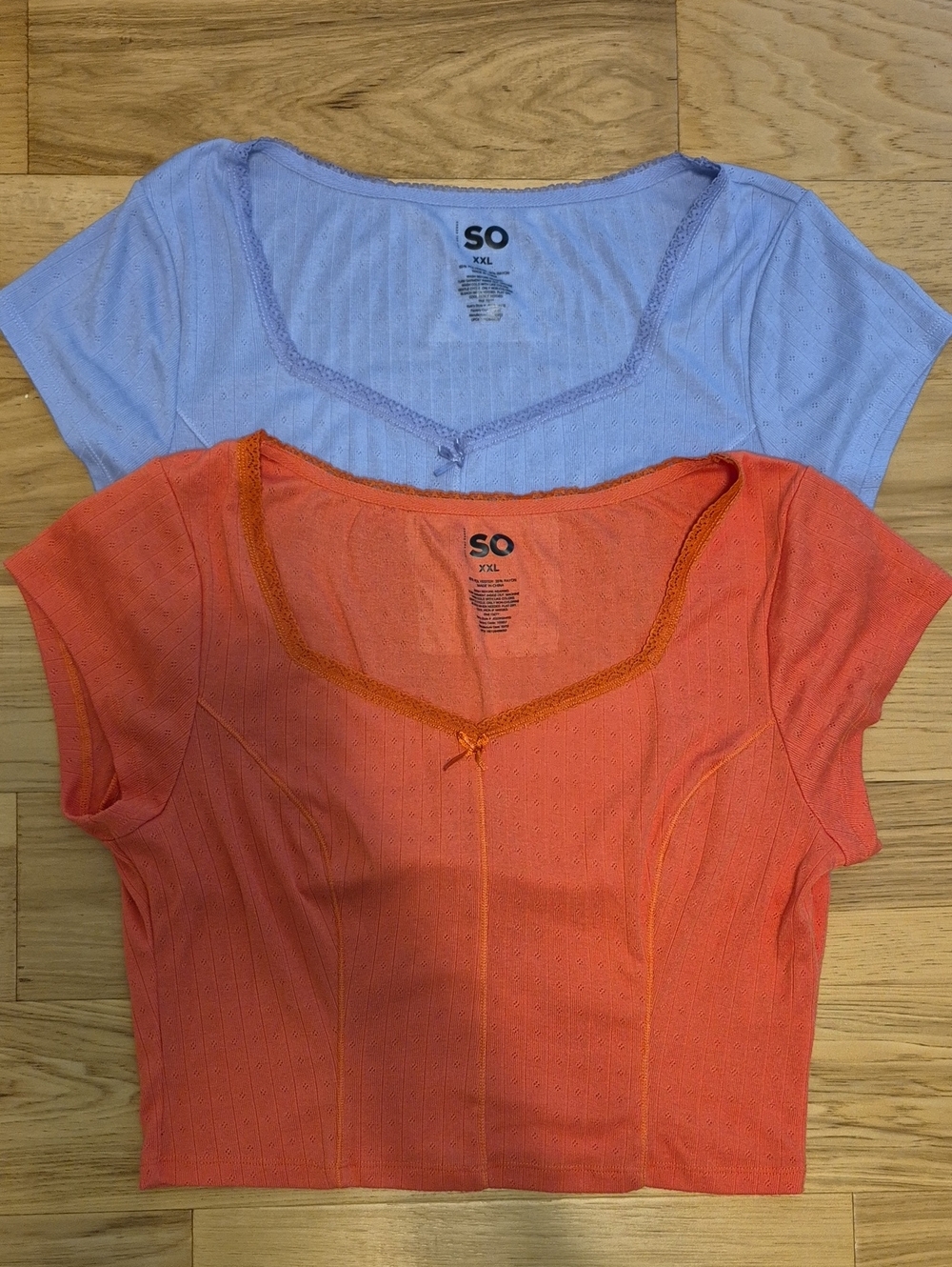 SO Short Sleeve Ribbed Scoop Crop Tops - Lavender & Orange